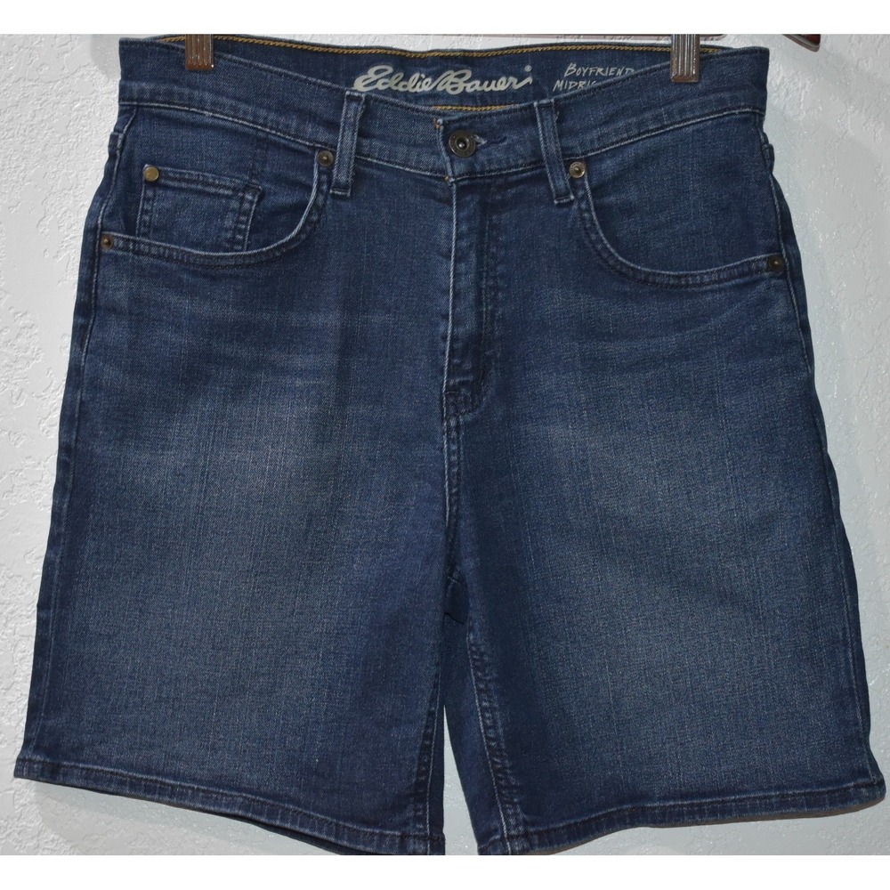 Eddie Bauer 4 Boyfriend Midrise Denim Shorts Cotton Stretch 5-Pkt 7 inch Inseam